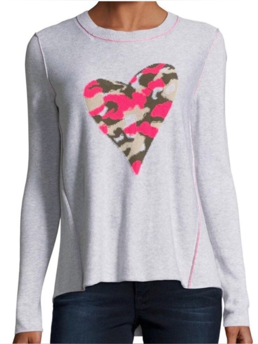 Lisa 'Todd Classic "Swipe Right" Camouflage
Heart Sweater-Gray